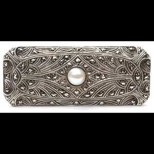 Antique Silver with Marcasite and Pearl Art Deco Brooch